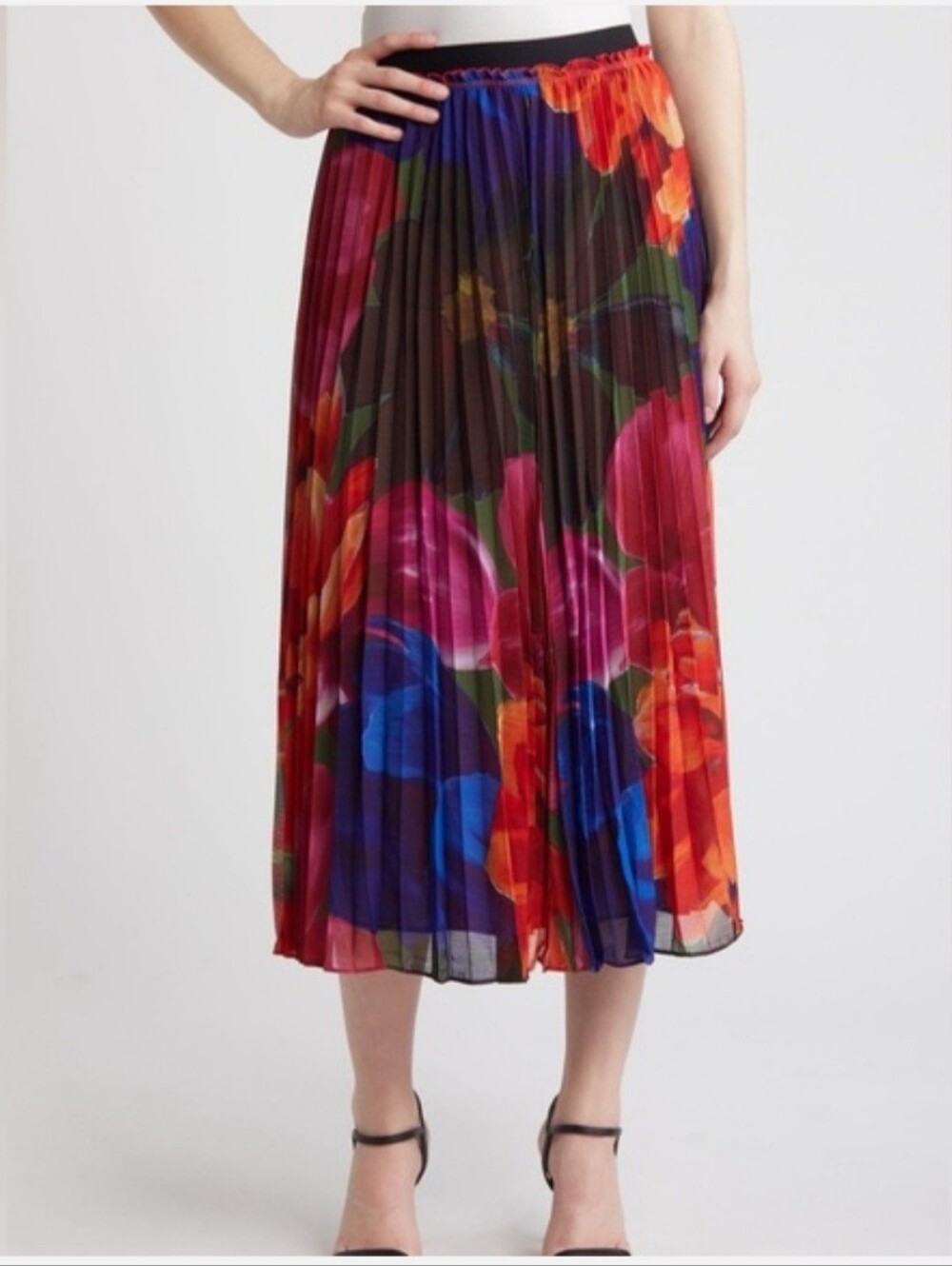 Ted Baker Evola Pleated Floral Midi Skirt Multi-Color Sz 6 (US 12-14) New Luxury